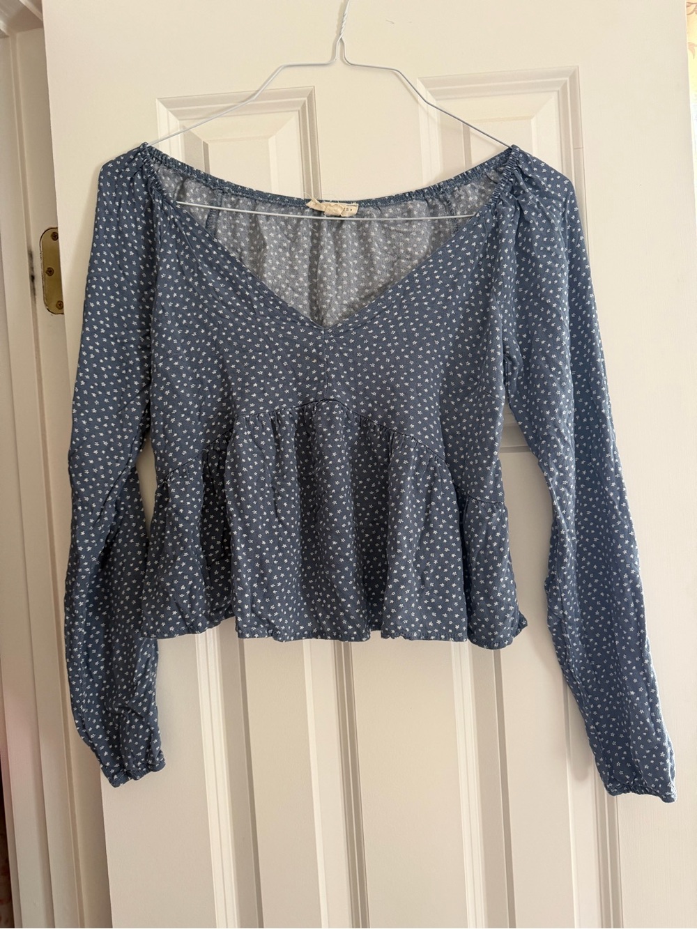 La Hearts Blue Floral Peplum Blouse